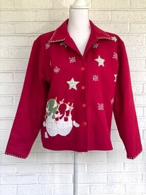 Vintage Take Two Clothing Co Christmas Snowman Wool Blend Jacket Red Women’s M